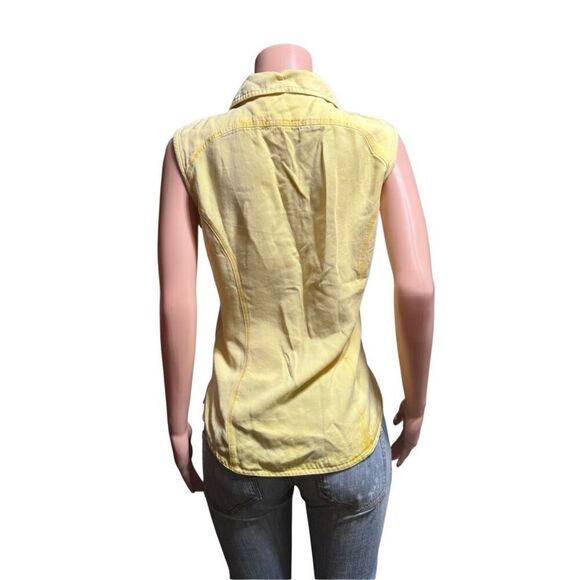 Pulp women's sleeveless tencel yellow with stitching button-up shirt S - Picture 5 of 6
